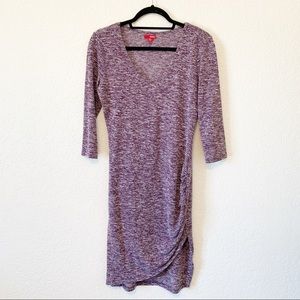 BONGO Purple and White 3/4 Sleeve Faux Wrap Dress